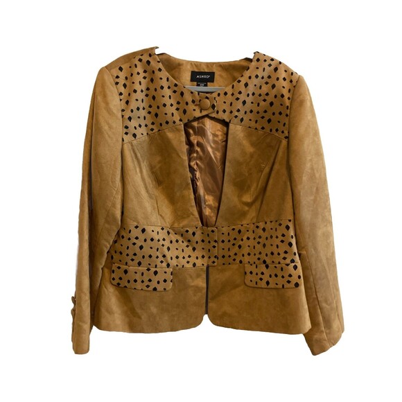 Ashro Tan Blazer Soft Faux Suede Notched Button Closure Cutout Jacket 20W - Picture 1 of 5